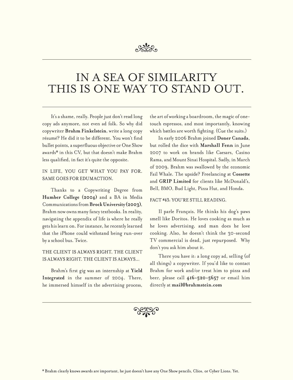 print advert by brahmstein resume ads of the world