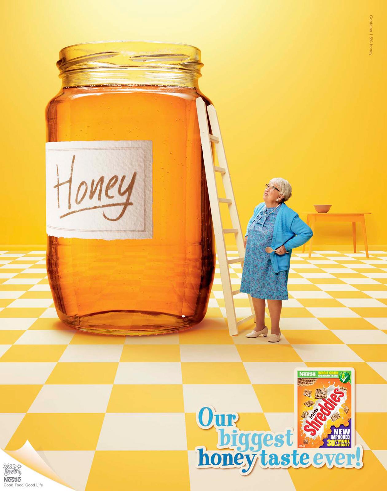 Honey Shreddies Print Advert By McCann Our biggest honey taste ever