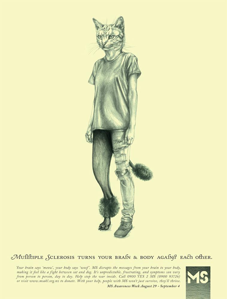 Multiple sclerosis society print advert by tbwa cat vs dog ads of