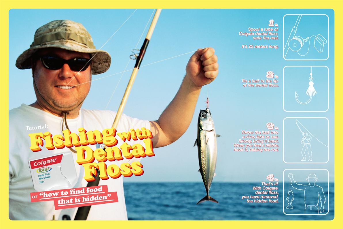 Colgate Print Advert By Y&R Fishing with dental floss, 2 Ads of the