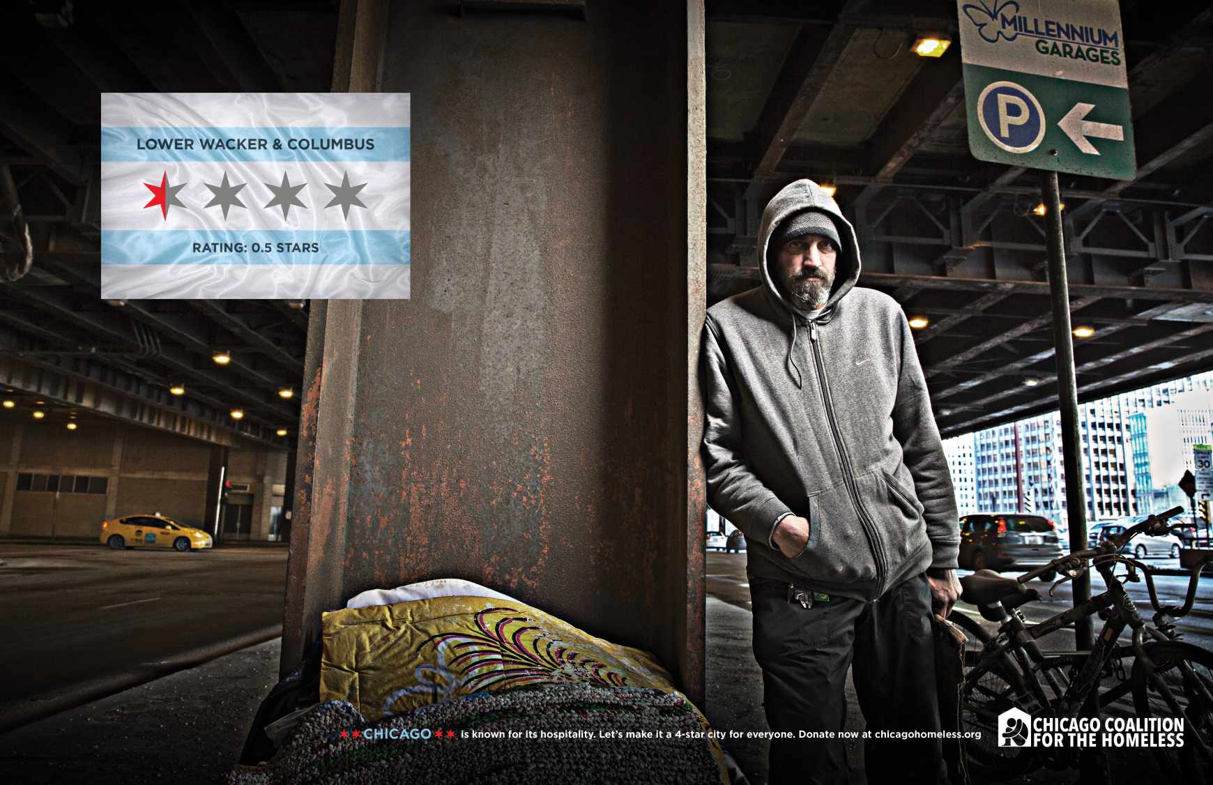 Chicago Collation For The Homeless Print Ad - 4 STAR CITY - LOWER WACKER AND COLUMBUS