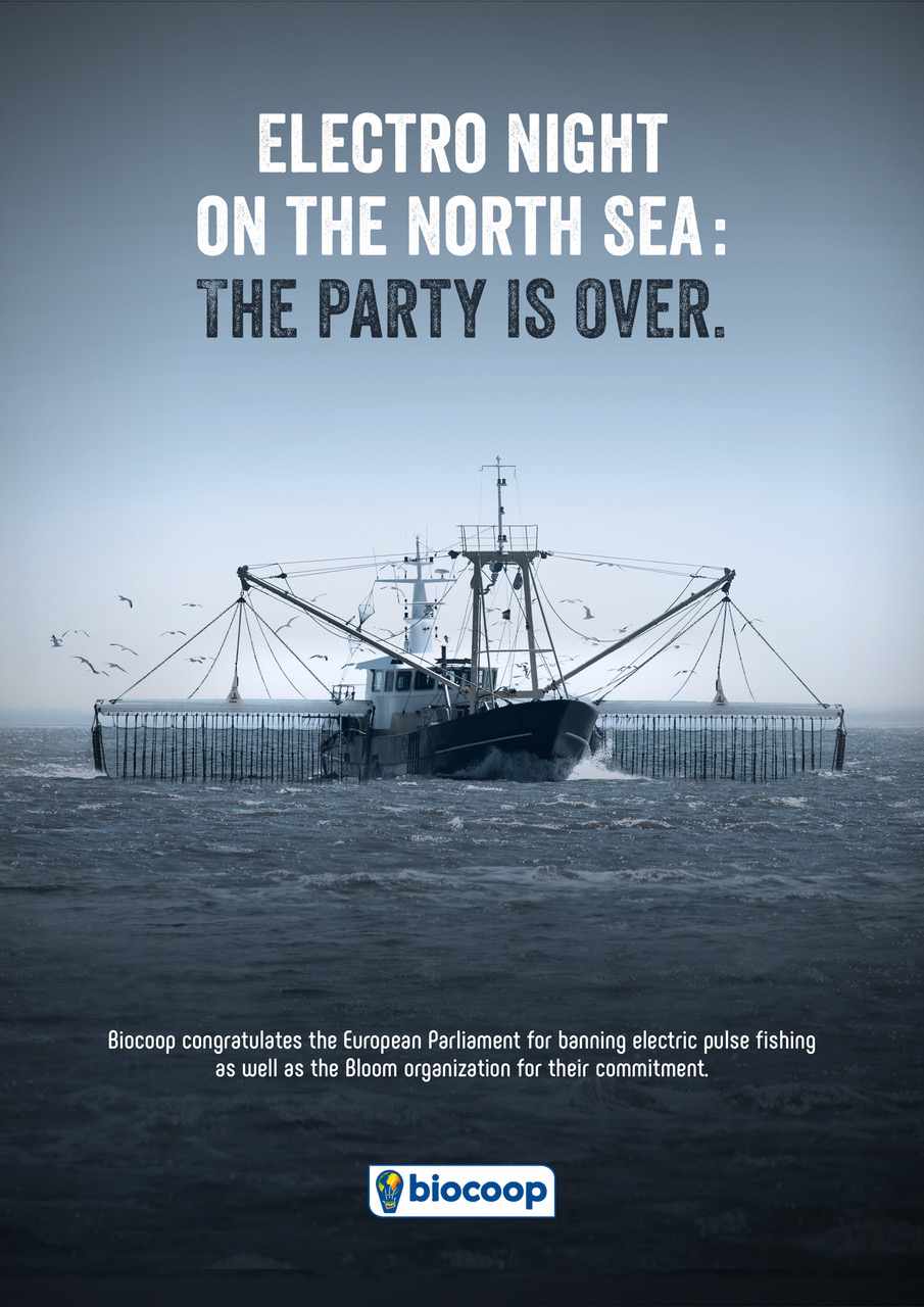 Advertisement by Hungry and Foolish, France Biocoop Print Ad - Electric Pulse Fishing, The Party Is Over