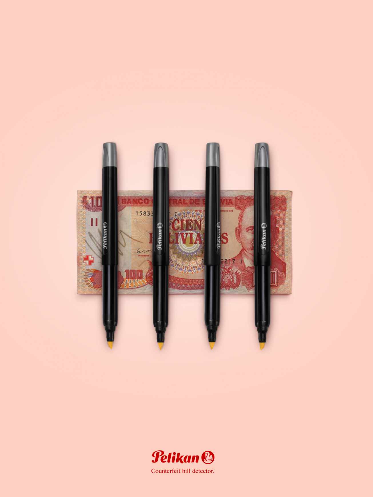 Pelikan Print Ad - Bills detector - Boliviano
