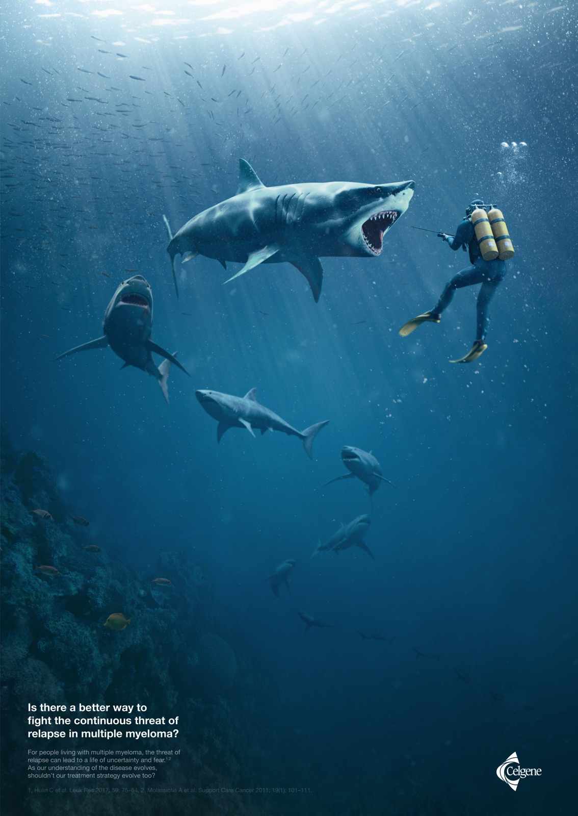 Celgene Print Ad - Continuous Threat - Sharks 