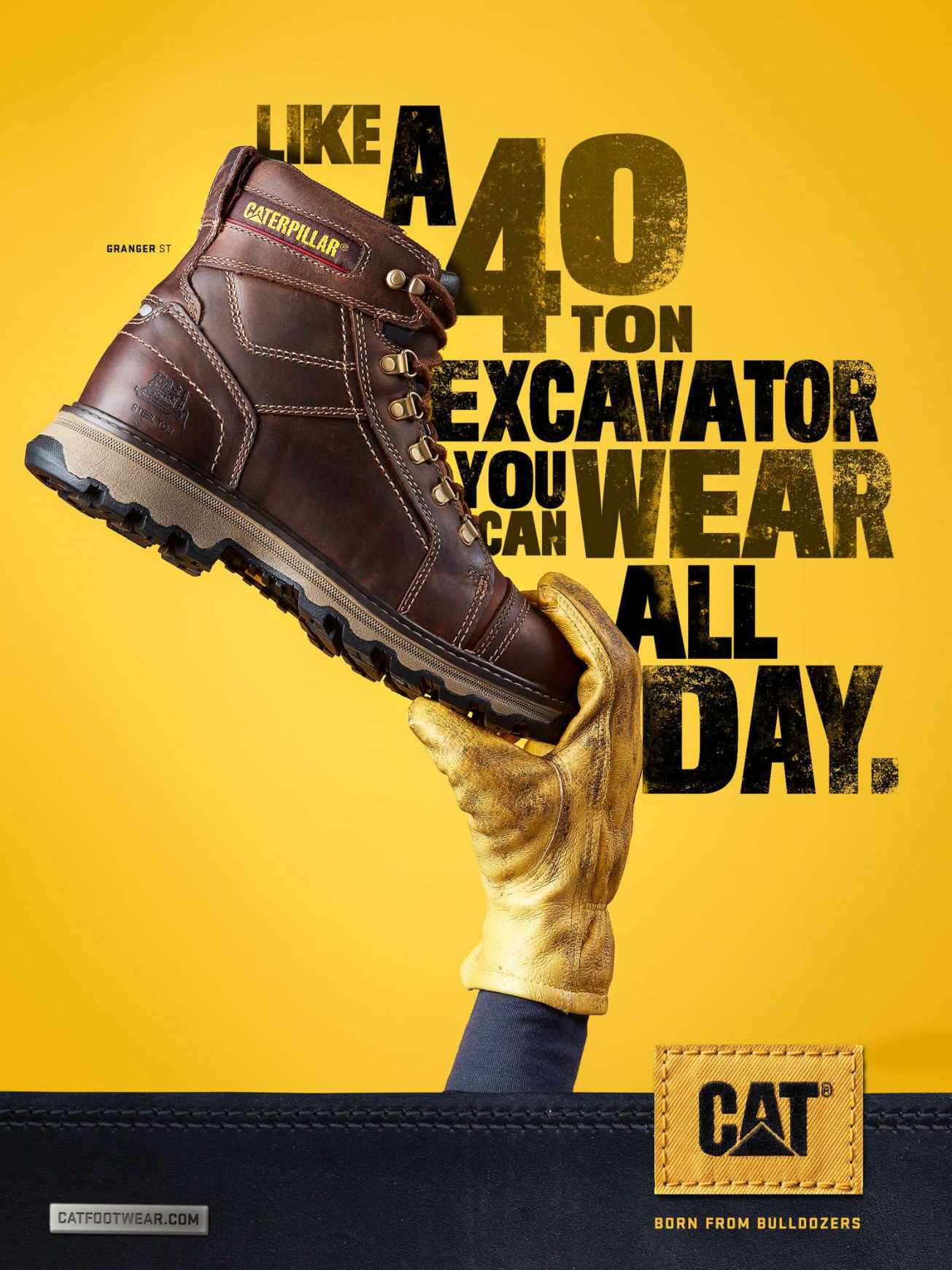 Cat Footwear Print Ad - A 40 Ton Excavator
