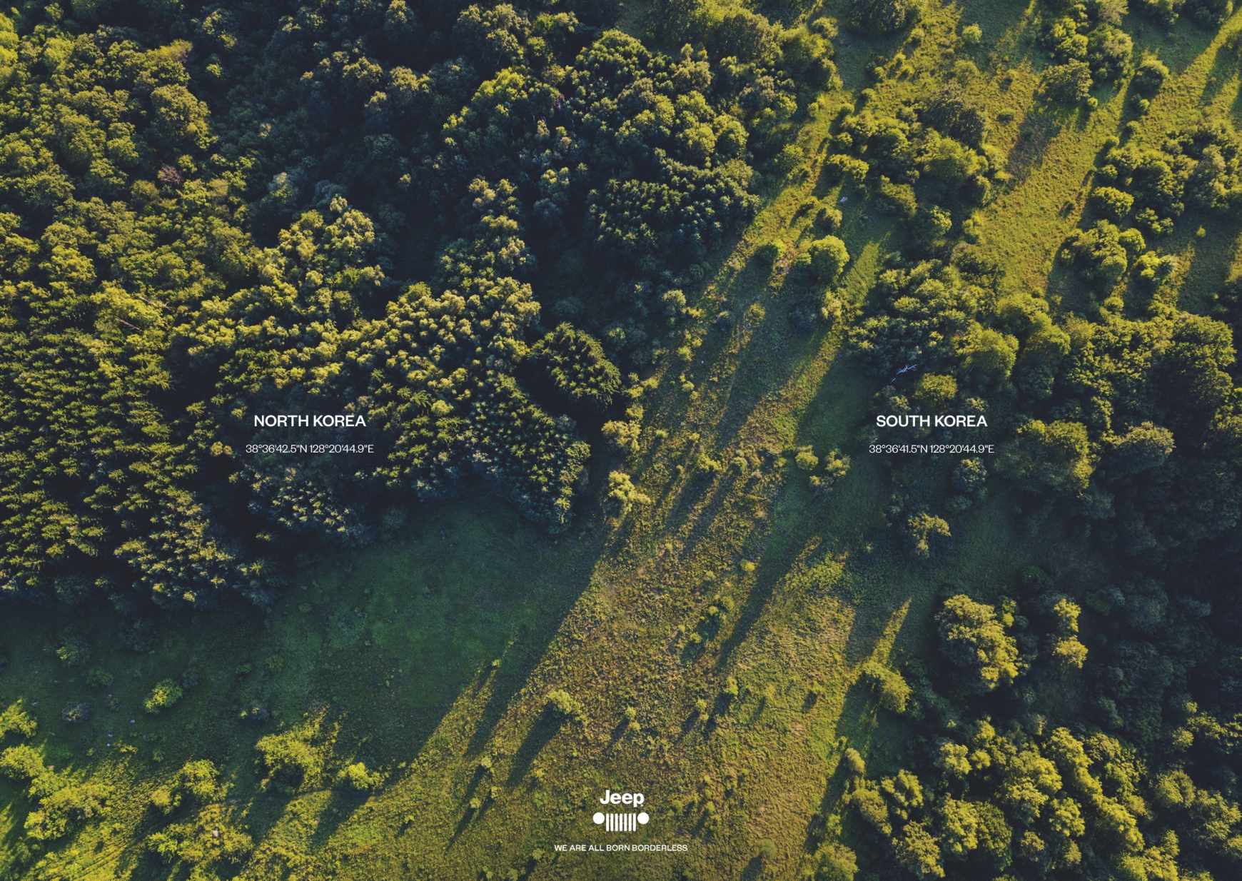 Jeep Print Ad - Borderless, North Korea-South Korea