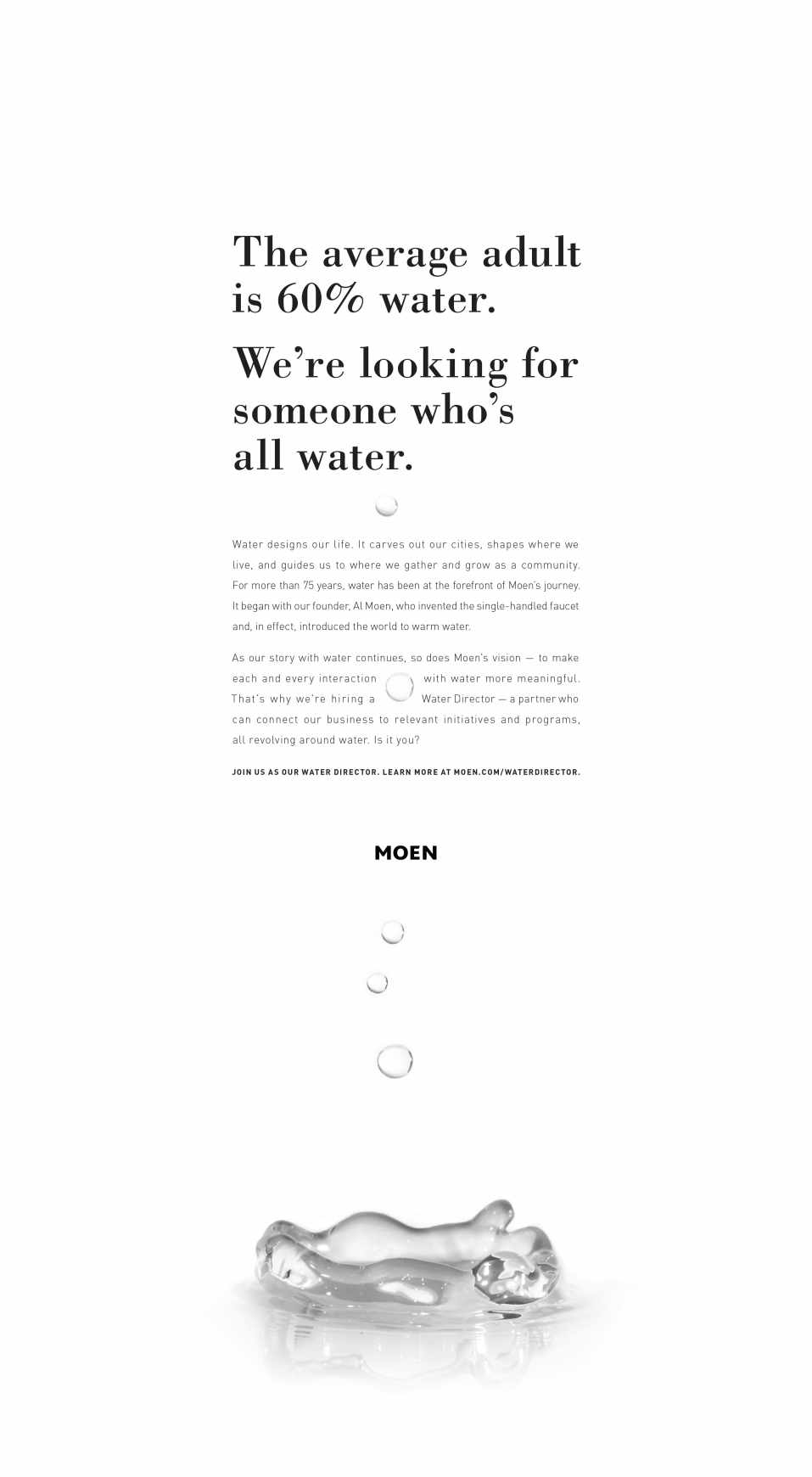 Moen Print Ad - Water Designs Our Life. Who Designs For Water? 