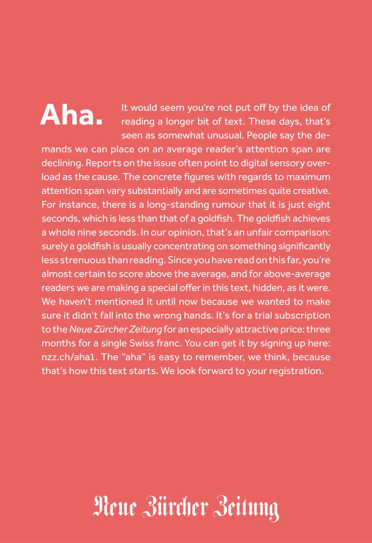 Neue Zürcher Zeitung Outdoor Ad - Aha
