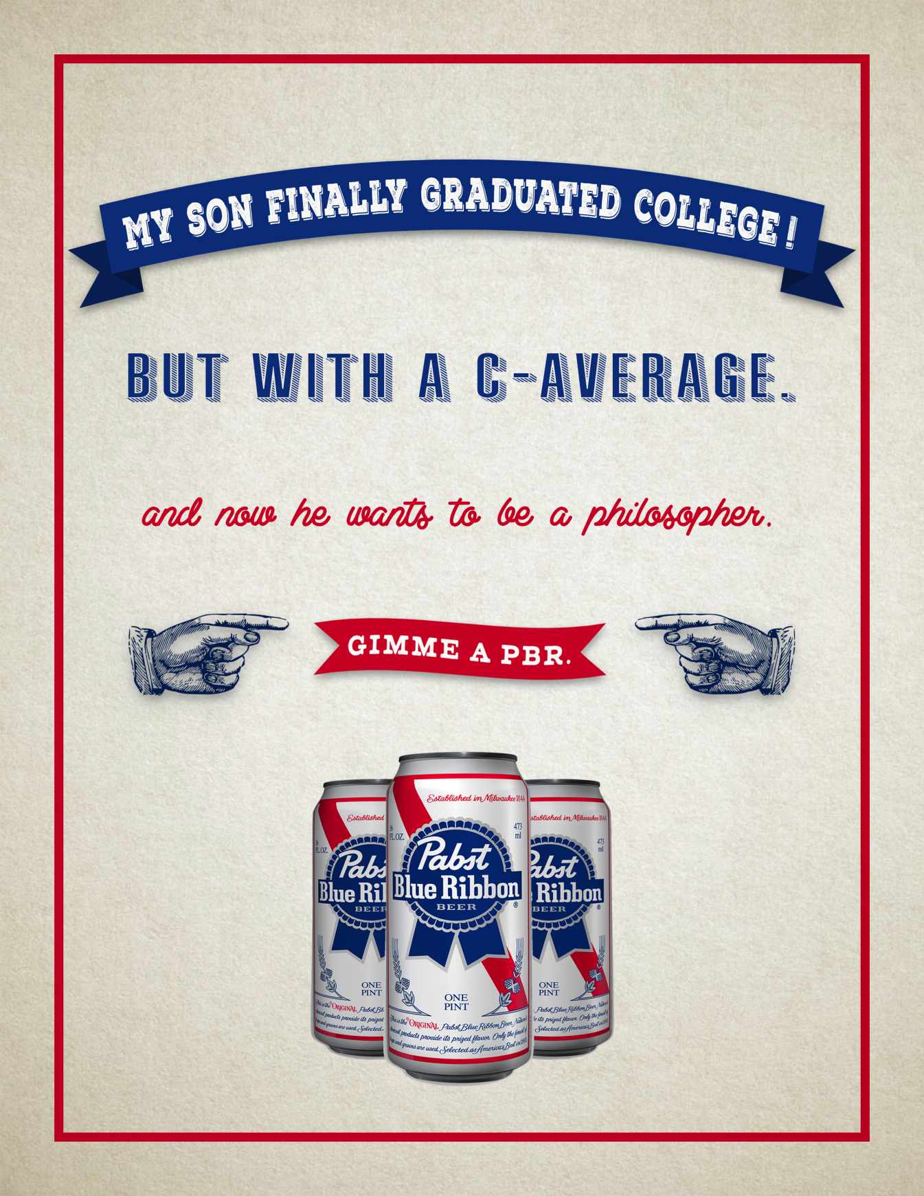 Pabst Blue Ribbon Print Ad - College 