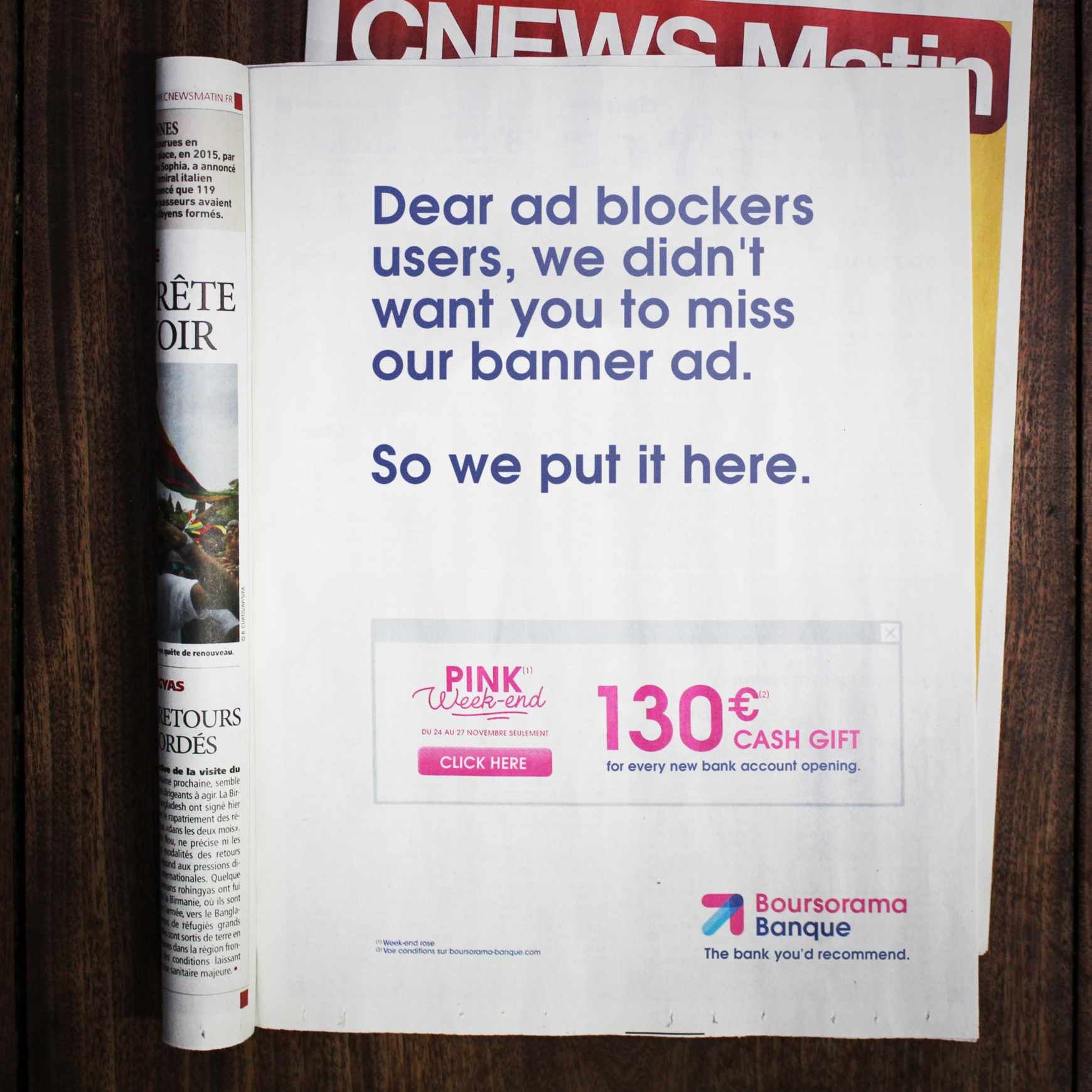 Boursorama Print Ad - Pink Week-end 