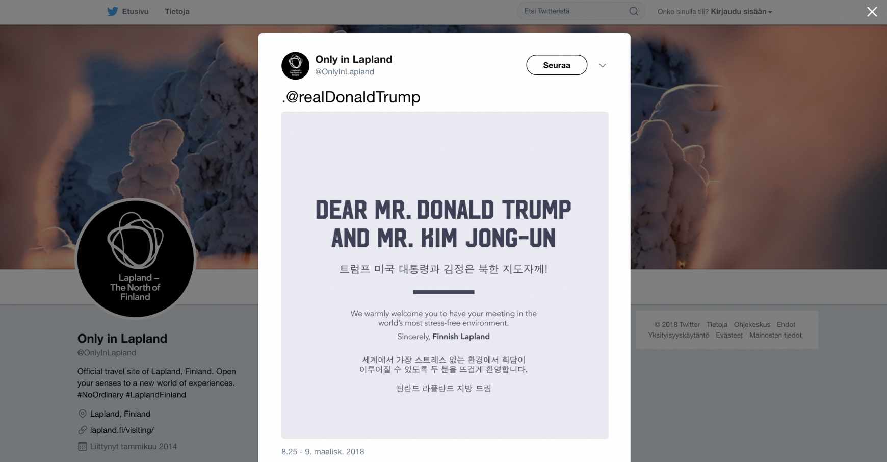 Only in Lapland Digital Ad - Trump and Kim Jong-un to Meet Halfway