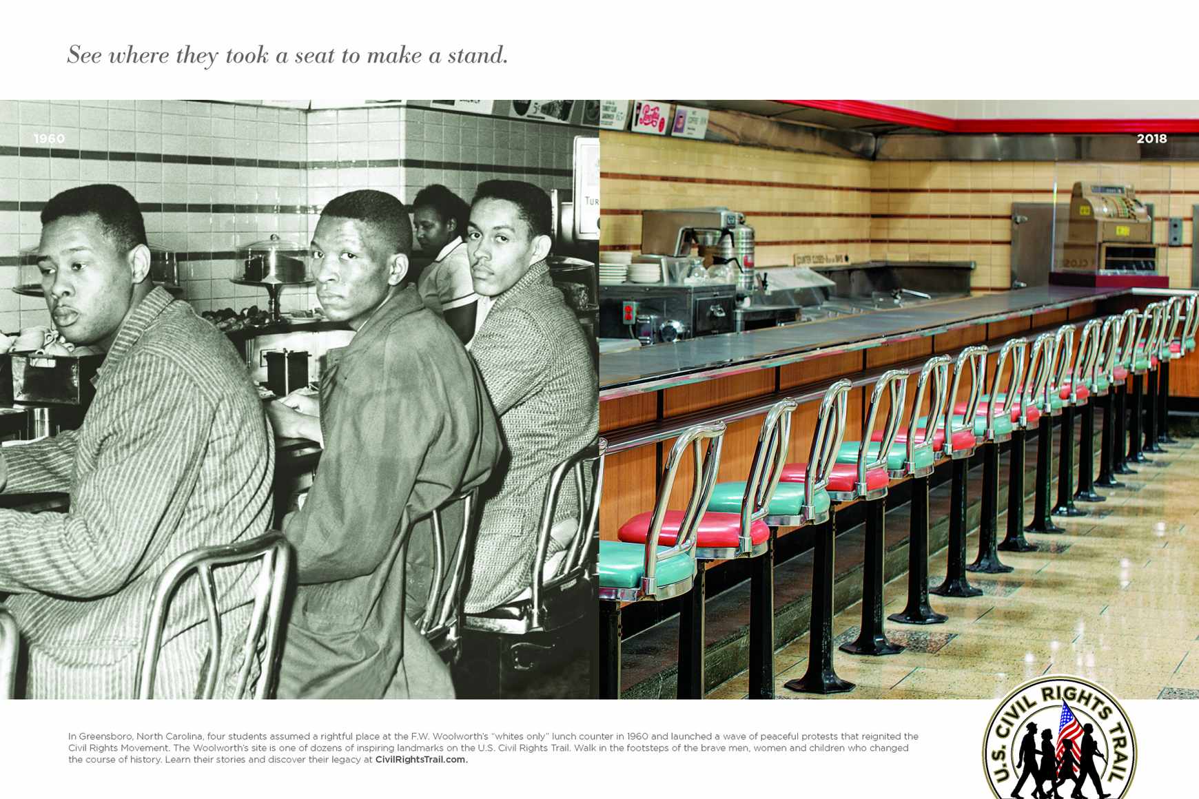 Advertisement by Luckie & Co, United States U.S. Civil Rights Trail Print Ad - Greensboro Four