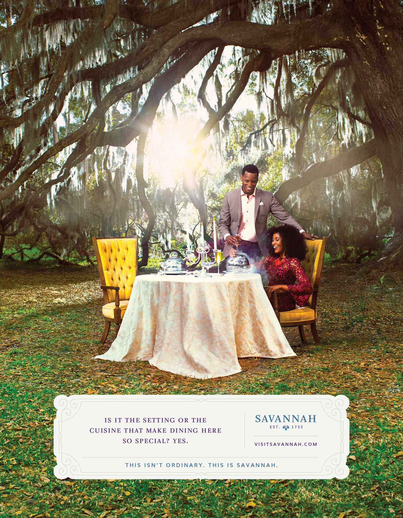 Visit Savannah Print Ad - Dining Under Majestic Oaks