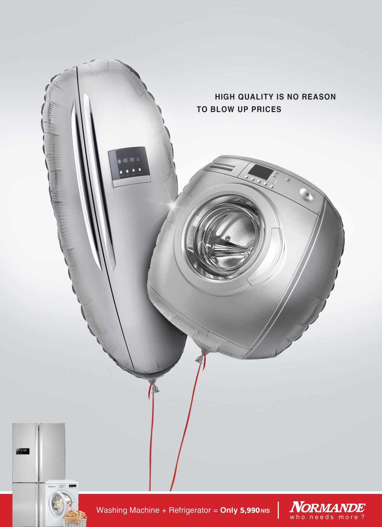 Normande Print Ad - Washing Machine and Refrigerator Balloons